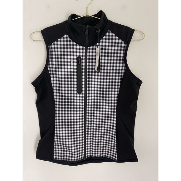 RLX Ralph Lauren Techy Terry Black Gingham Womens Golf Vest Size Small NWT